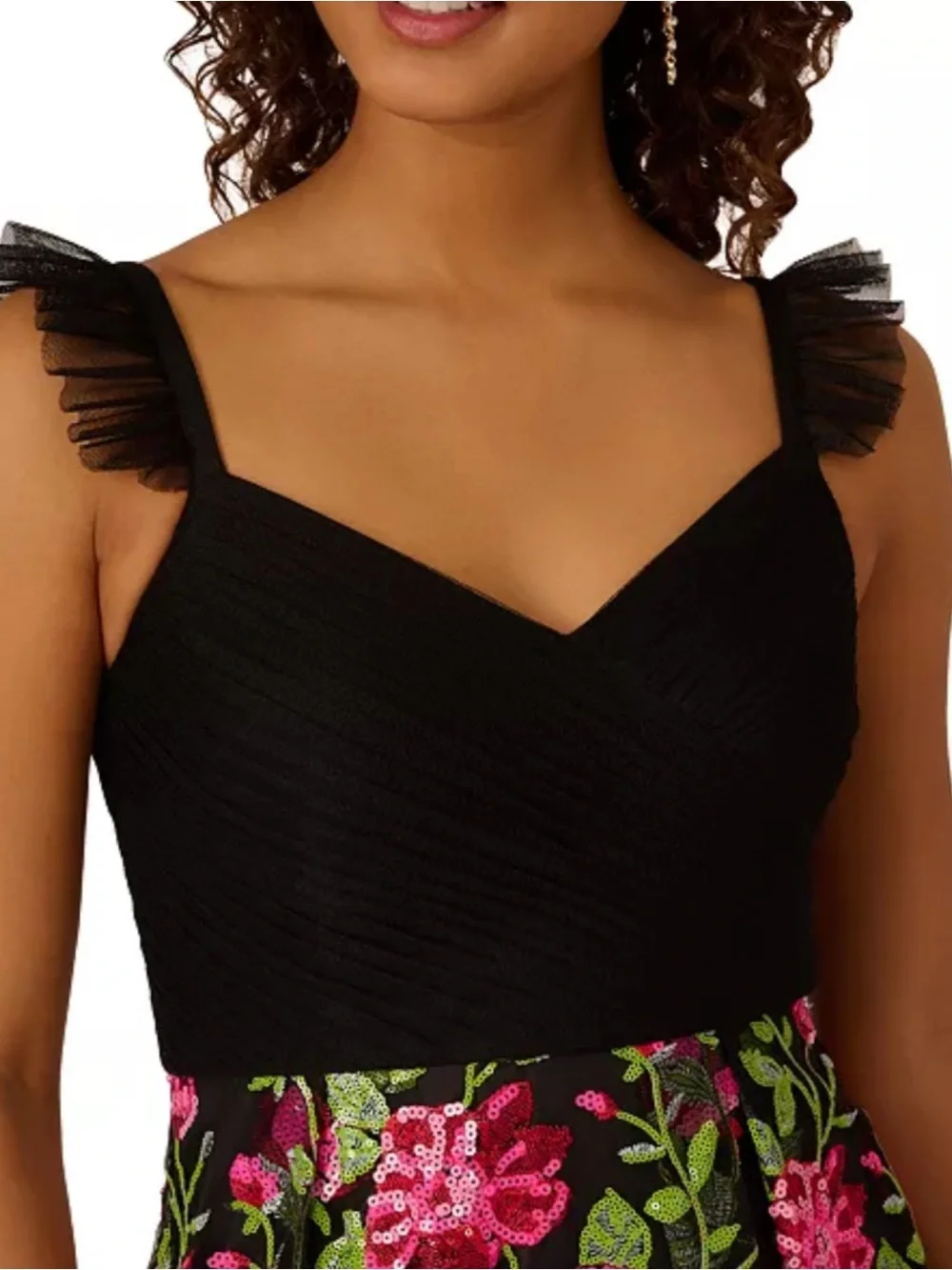 Adrianna Papell Rose Embroidered Mesh Dress  Size 4